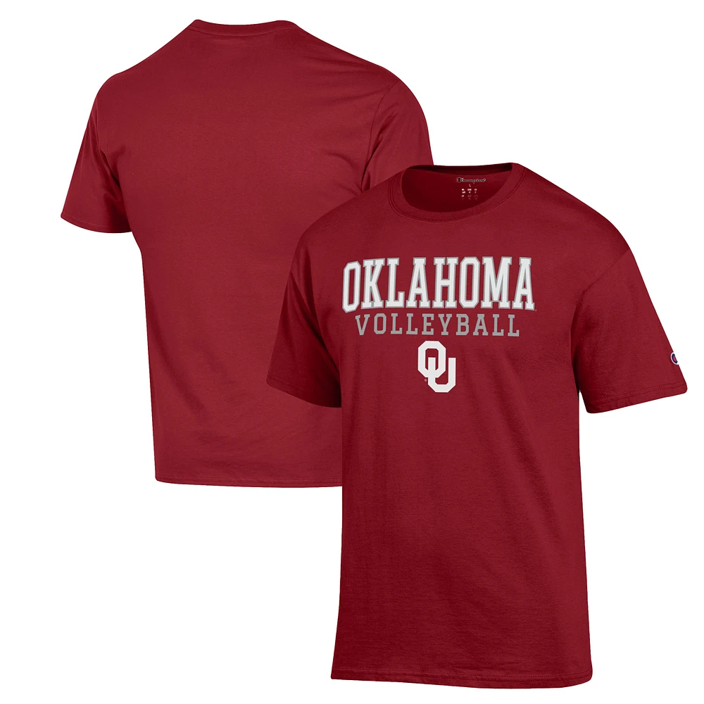 Men's Champion Crimson Oklahoma Sooners Stack Logo Volleyball Powerblend T-Shirt