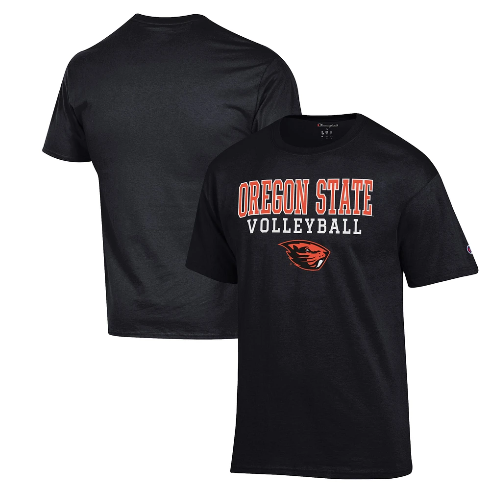 Men's Champion Black Oregon State Beavers Stack Logo Volleyball Powerblend T-Shirt