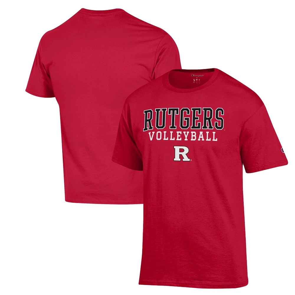 Men's Champion Scarlet Rutgers Knights Stack Logo Volleyball Powerblend T-Shirt