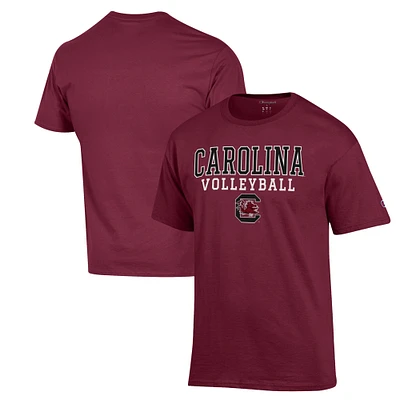 Men's Champion Garnet South Carolina Gamecocks Stack Logo Volleyball Powerblend T-Shirt