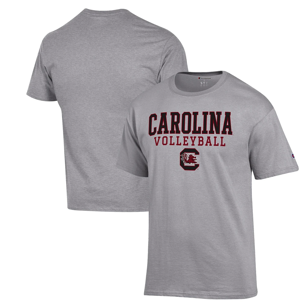 Men's Champion Heather Gray South Carolina Gamecocks Stack Logo Volleyball Powerblend T-Shirt