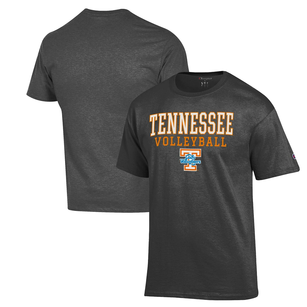Men's Champion Charcoal Tennessee Lady Vols Stack Logo Volleyball Powerblend T-Shirt
