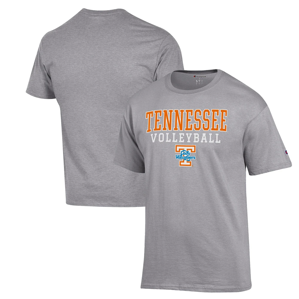 Men's Champion Heather Gray Tennessee Lady Vols Stack Logo Volleyball Powerblend T-Shirt