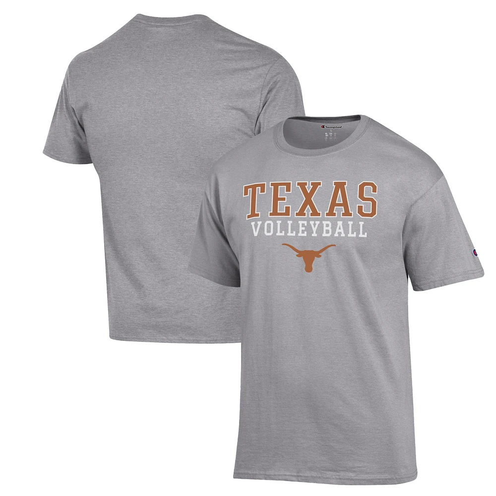 Men's Champion Heather Gray Texas Longhorns Stack Logo Volleyball Powerblend T-Shirt