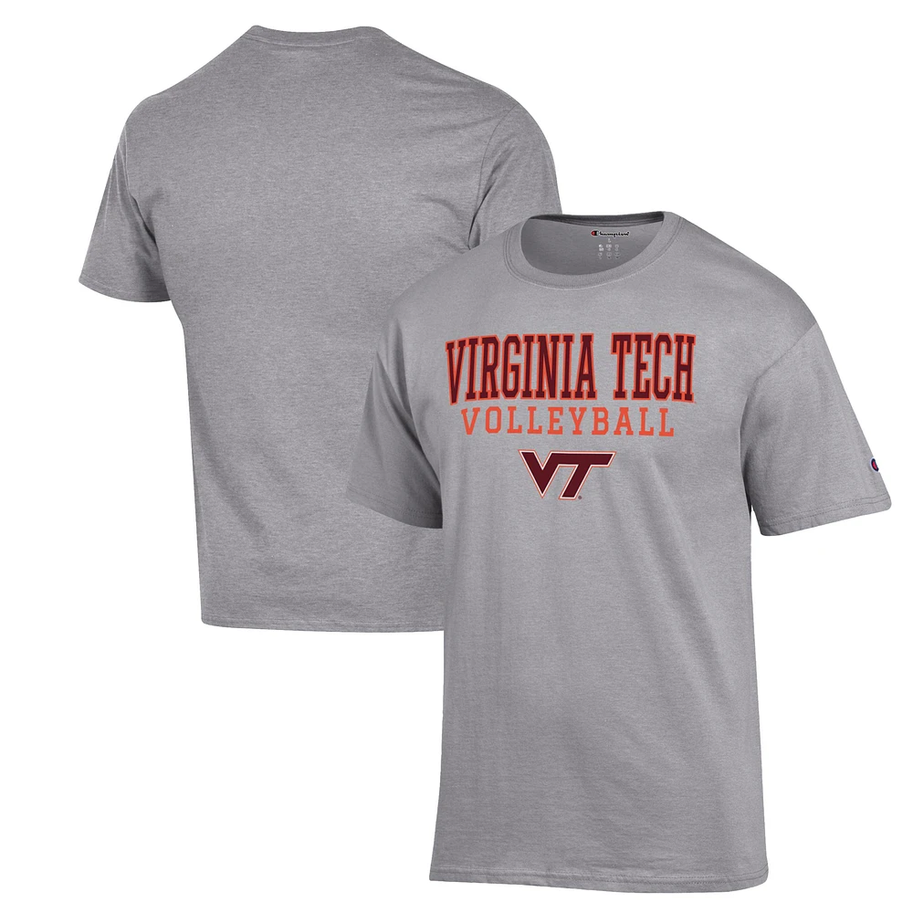 Men's Champion Heather Gray Virginia Tech Hokies Stack Logo Volleyball Powerblend T-Shirt