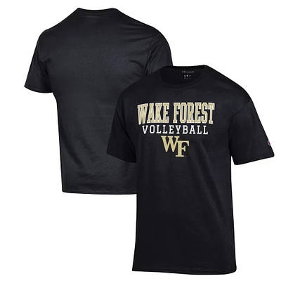 Men's Champion Black Wake Forest Demon Deacons Stack Logo Volleyball Powerblend T-Shirt