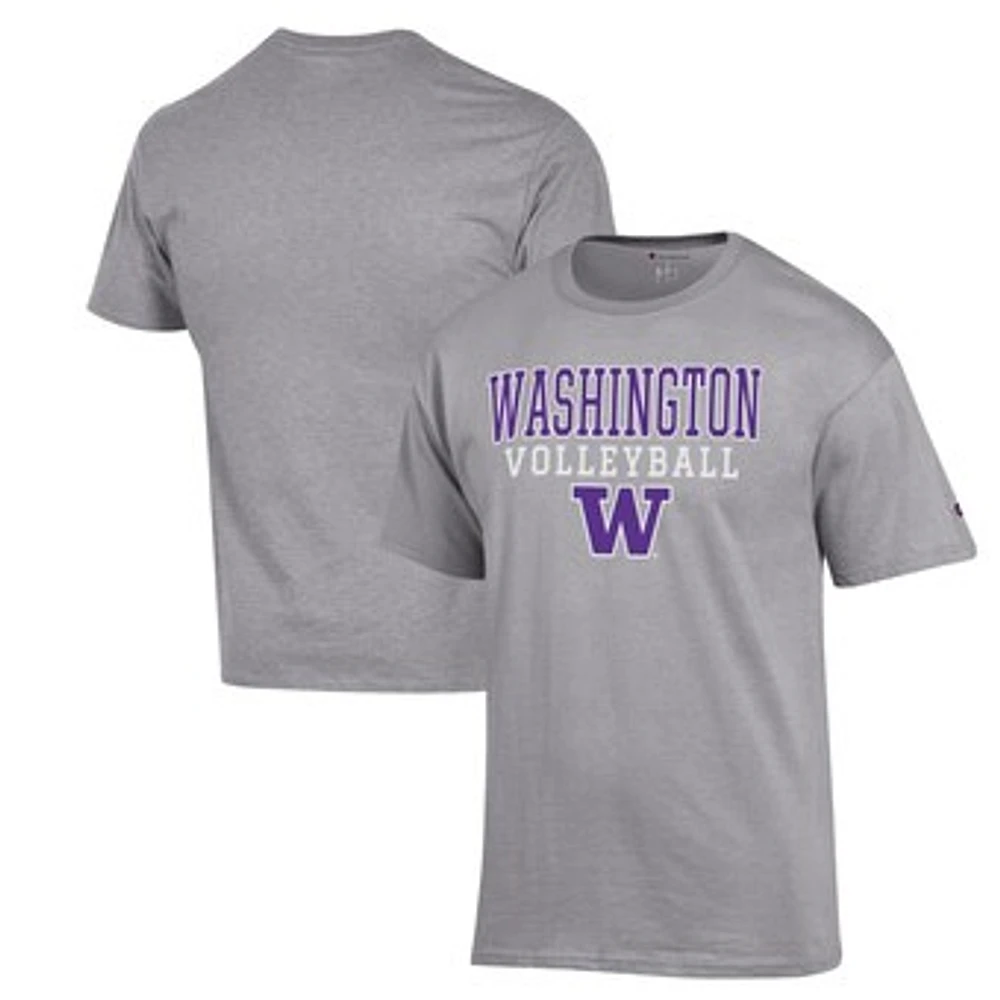 Men's Champion Heather Gray Washington Huskies Stack Logo Volleyball Powerblend T-Shirt