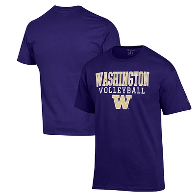 Men's Champion Purple Washington Huskies Stack Logo Volleyball Powerblend T-Shirt