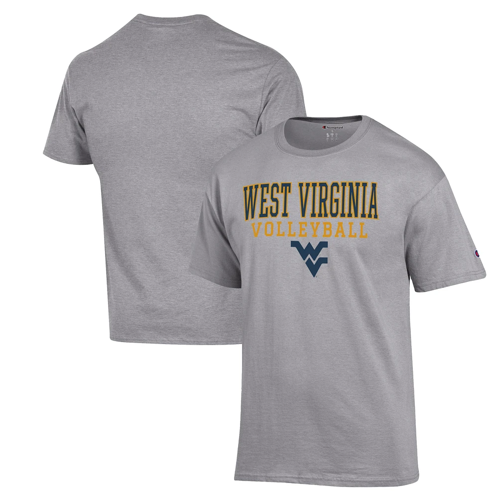 Men's Champion Heather Gray West Virginia Mountaineers Stack Logo Volleyball Powerblend T-Shirt