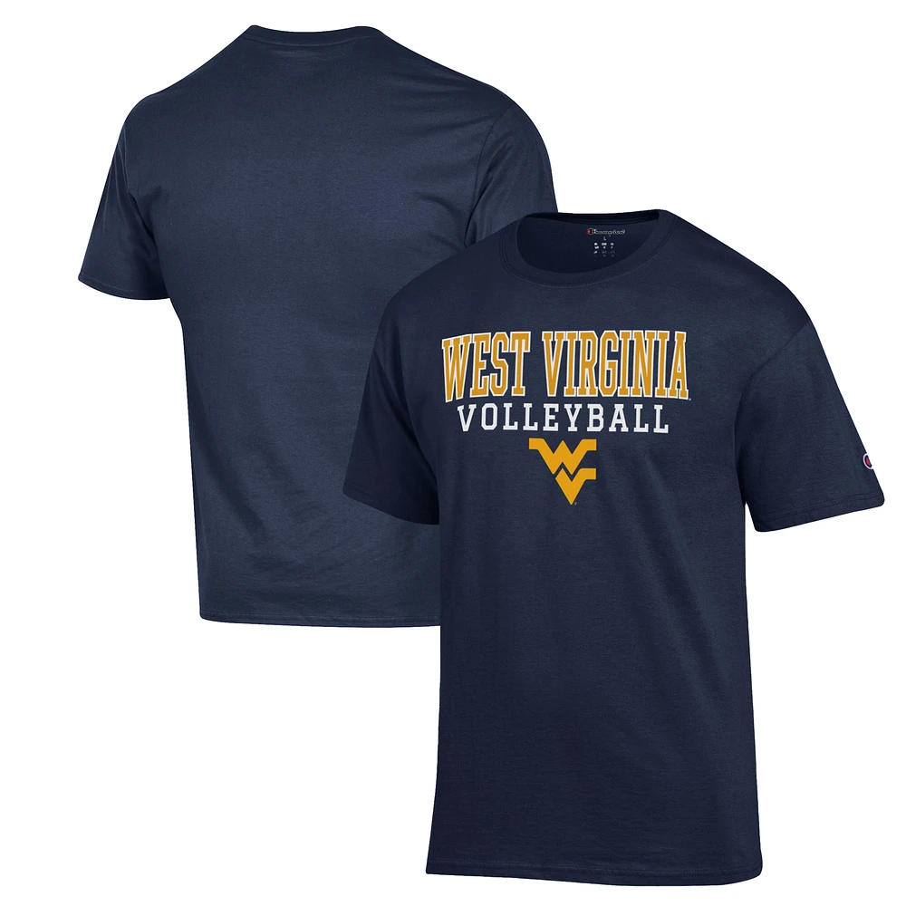 Men's Champion Navy West Virginia Mountaineers Stack Logo Volleyball Powerblend T-Shirt