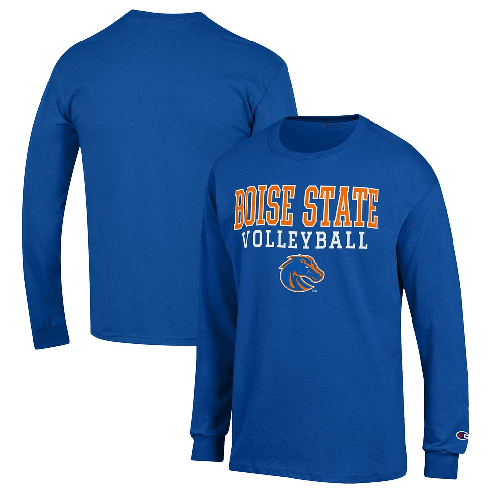 Men's Champion Royal Boise State Broncos Stack Logo Volleyball Powerblend Long Sleeve T-Shirt