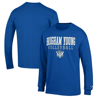 Men's Champion Royal BYU Cougars Stack Logo Volleyball Powerblend Long Sleeve T-Shirt