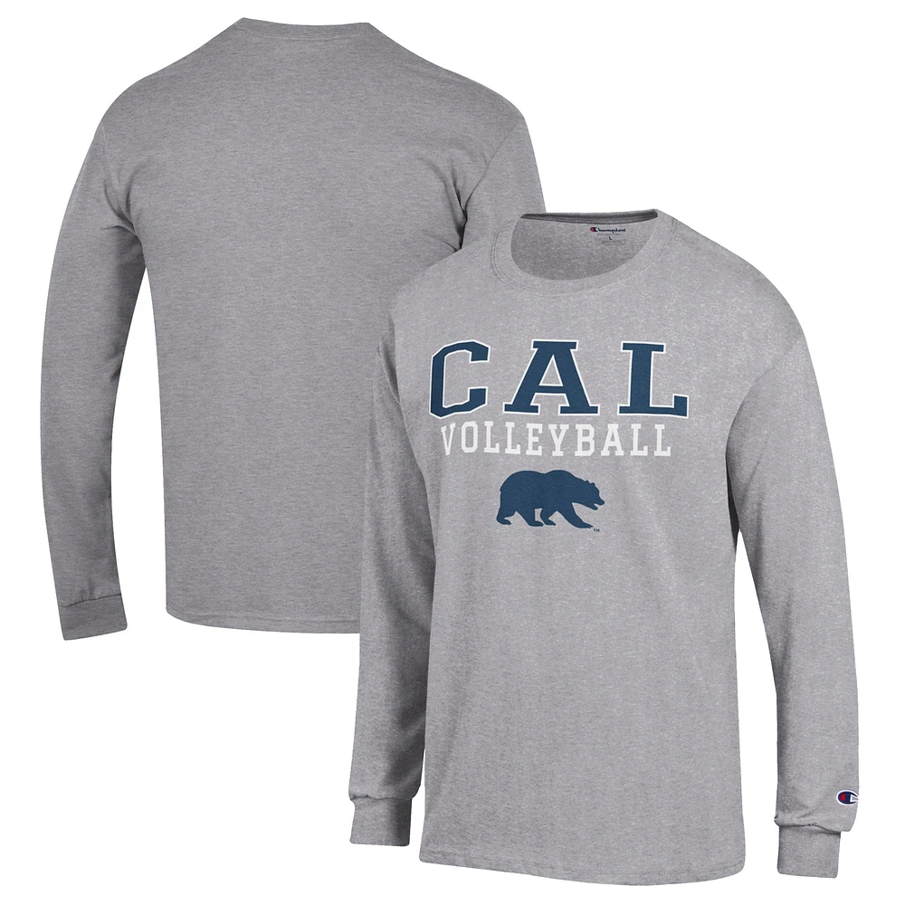 Men's Champion Heather Gray Cal Bears Stack Logo Volleyball Powerblend Long Sleeve T-Shirt