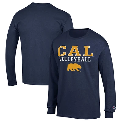 Men's Champion Navy Cal Bears Stack Logo Volleyball Powerblend Long Sleeve T-Shirt