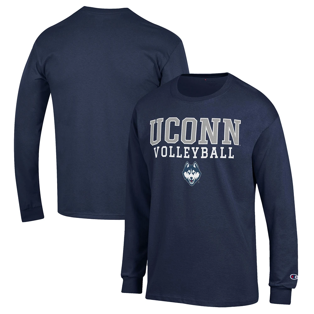 Men's Champion Navy UConn Huskies Stack Logo Volleyball Powerblend Long Sleeve T-Shirt