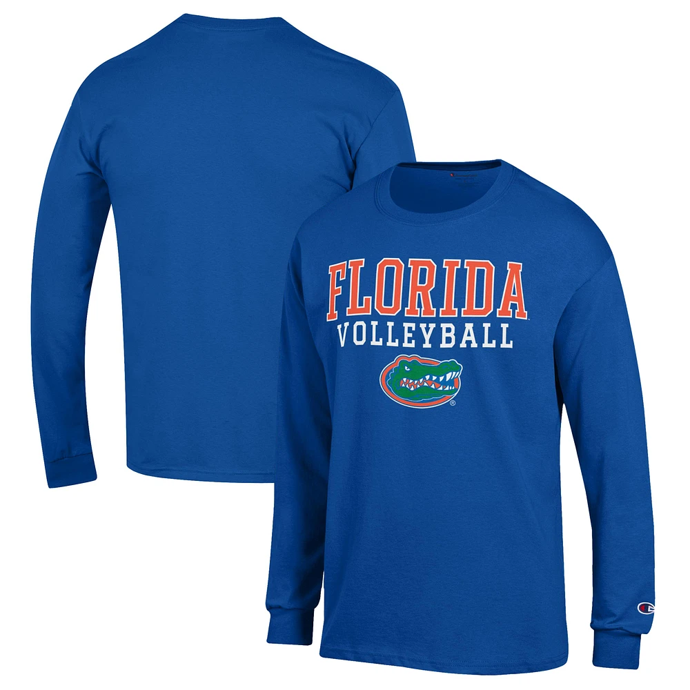 Men's Champion Royal Florida Gators Stack Logo Volleyball Powerblend Long Sleeve T-Shirt