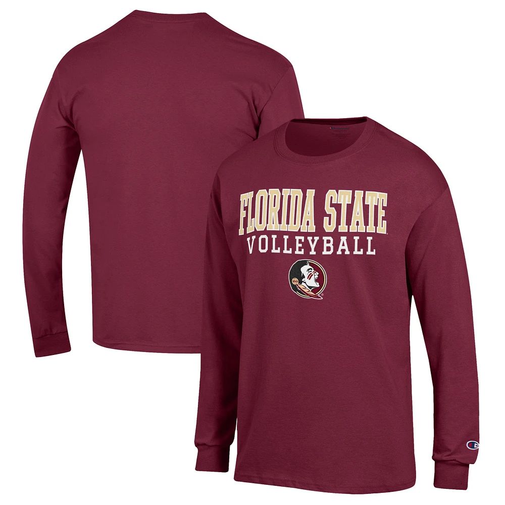 Men's Champion Garnet Florida State Seminoles Stack Logo Volleyball Powerblend Long Sleeve T-Shirt