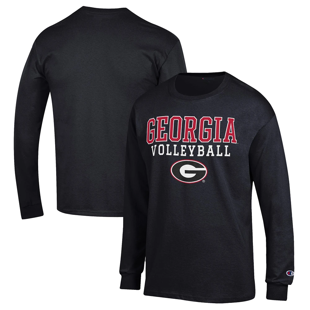 Men's Champion Georgia Bulldogs Stack Logo Volleyball Powerblend Long Sleeve T-Shirt