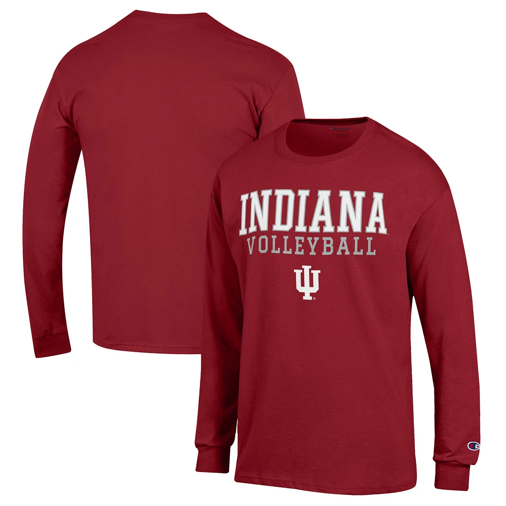 Men's Champion Crimson Indiana Hoosiers Stack Logo Volleyball Powerblend Long Sleeve T-Shirt