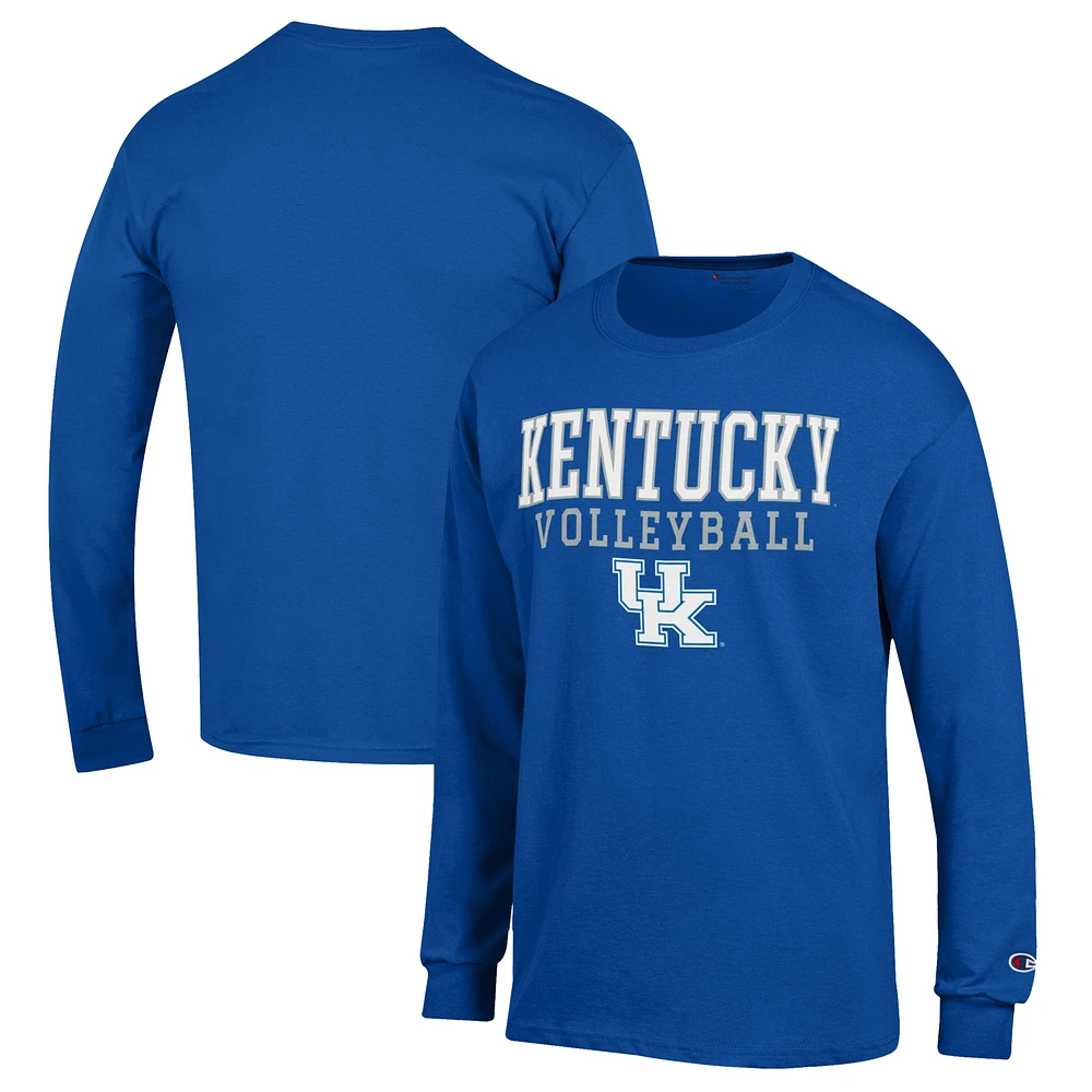 Men's Champion Royal Kentucky Wildcats Stack Logo Volleyball Powerblend Long Sleeve T-Shirt
