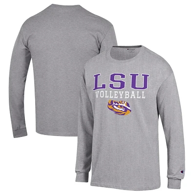 Men's Champion Heather Gray LSU Tigers Stack Logo Volleyball Powerblend Long Sleeve T-Shirt