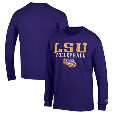 Men's Champion Purple LSU Tigers Stack Logo Volleyball Powerblend Long Sleeve T-Shirt