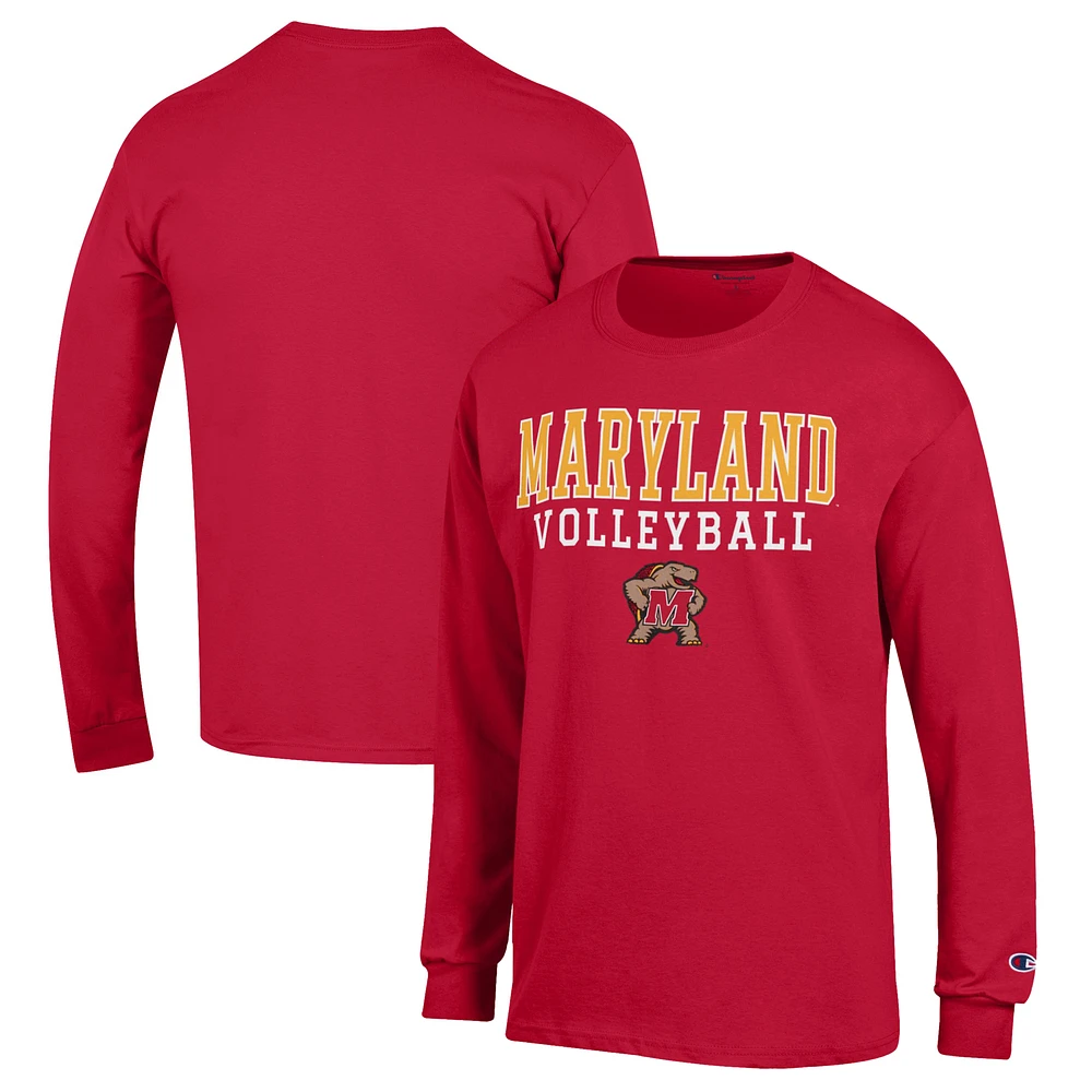Men's Champion Red Maryland Terrapins Stack Logo Volleyball Powerblend Long Sleeve T-Shirt