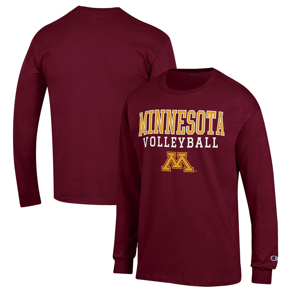 Men's Champion Maroon Minnesota Golden Gophers Stack Logo Volleyball Powerblend Long Sleeve T-Shirt