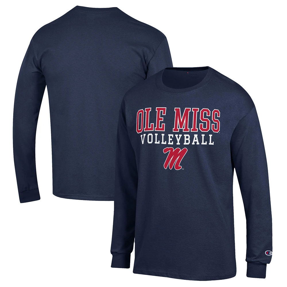 Men's Champion Navy Ole Miss Rebels Stack Logo Volleyball Powerblend Long Sleeve T-Shirt