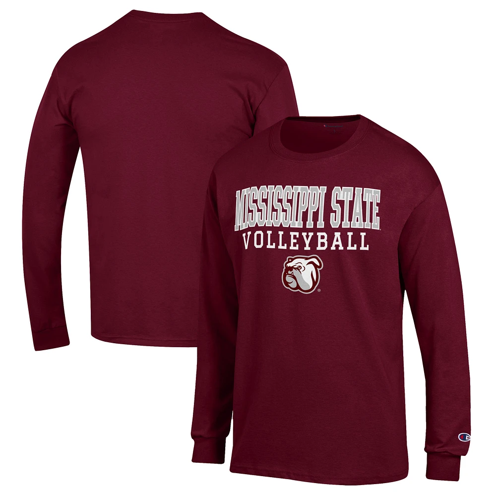 Men's Champion Maroon Mississippi State Bulldogs Stack Logo Volleyball Powerblend Long Sleeve T-Shirt