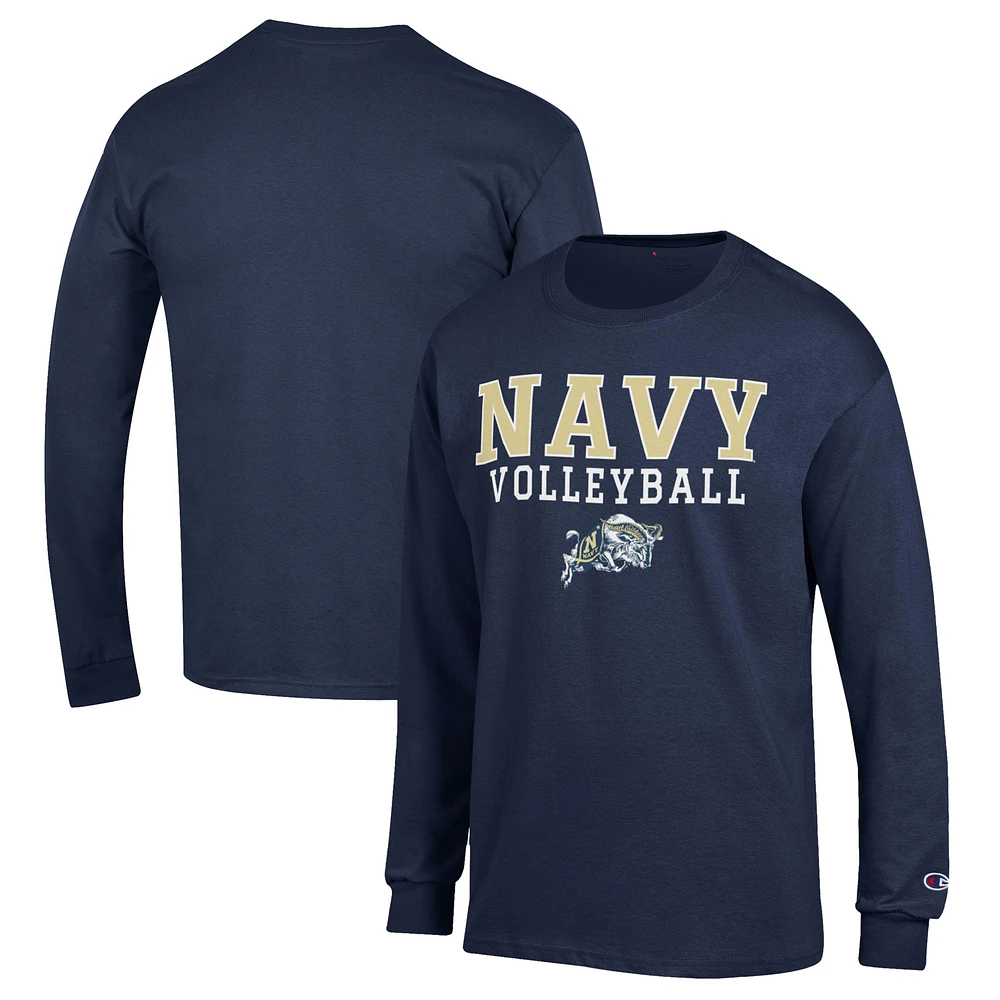 Men's Champion Navy Midshipmen Stack Logo Volleyball Powerblend Long Sleeve T-Shirt