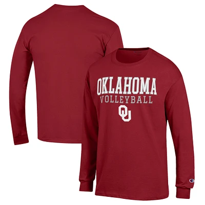 Men's Champion Crimson Oklahoma Sooners Stack Logo Volleyball Powerblend Long Sleeve T-Shirt
