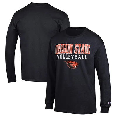 Men's Champion Black Oregon State Beavers Stack Logo Volleyball Powerblend Long Sleeve T-Shirt