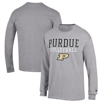 Men's Champion Heather Gray Purdue Boilermakers Stack Logo Volleyball Powerblend Long Sleeve T-Shirt