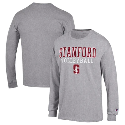 Men's Champion Heather Gray Stanford Cardinal Stack Logo Volleyball Powerblend Long Sleeve T-Shirt