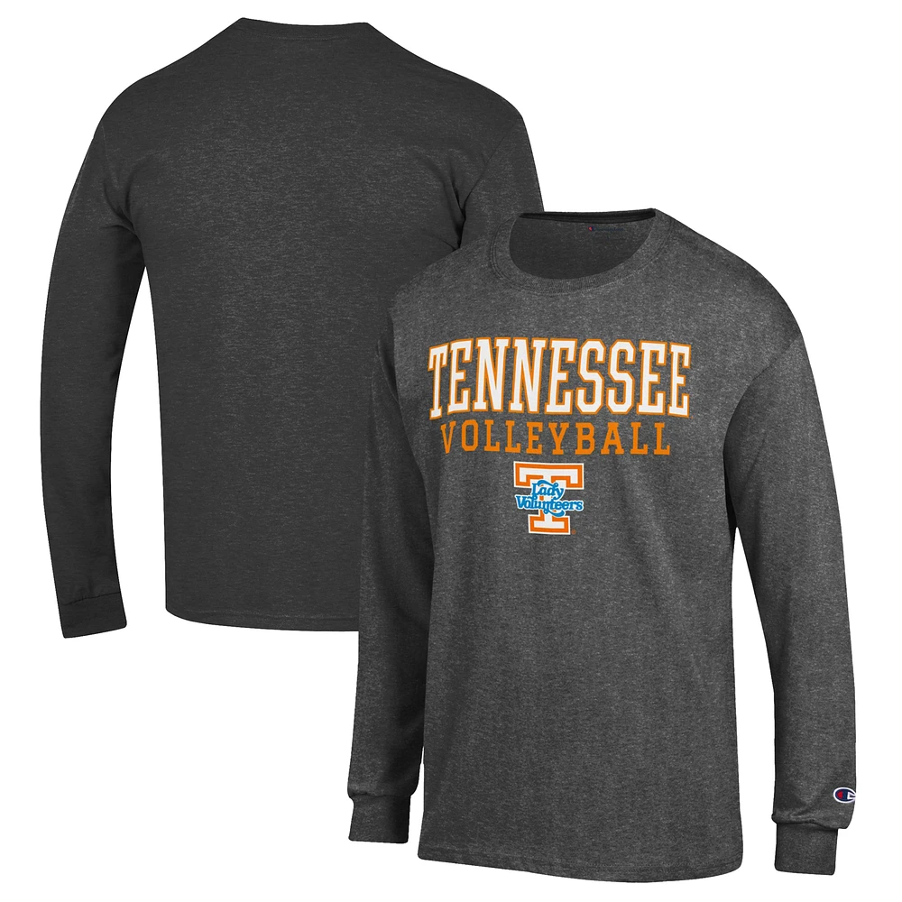 Men's Champion Charcoal Tennessee Lady Vols Stack Logo Volleyball Powerblend Long Sleeve T-Shirt