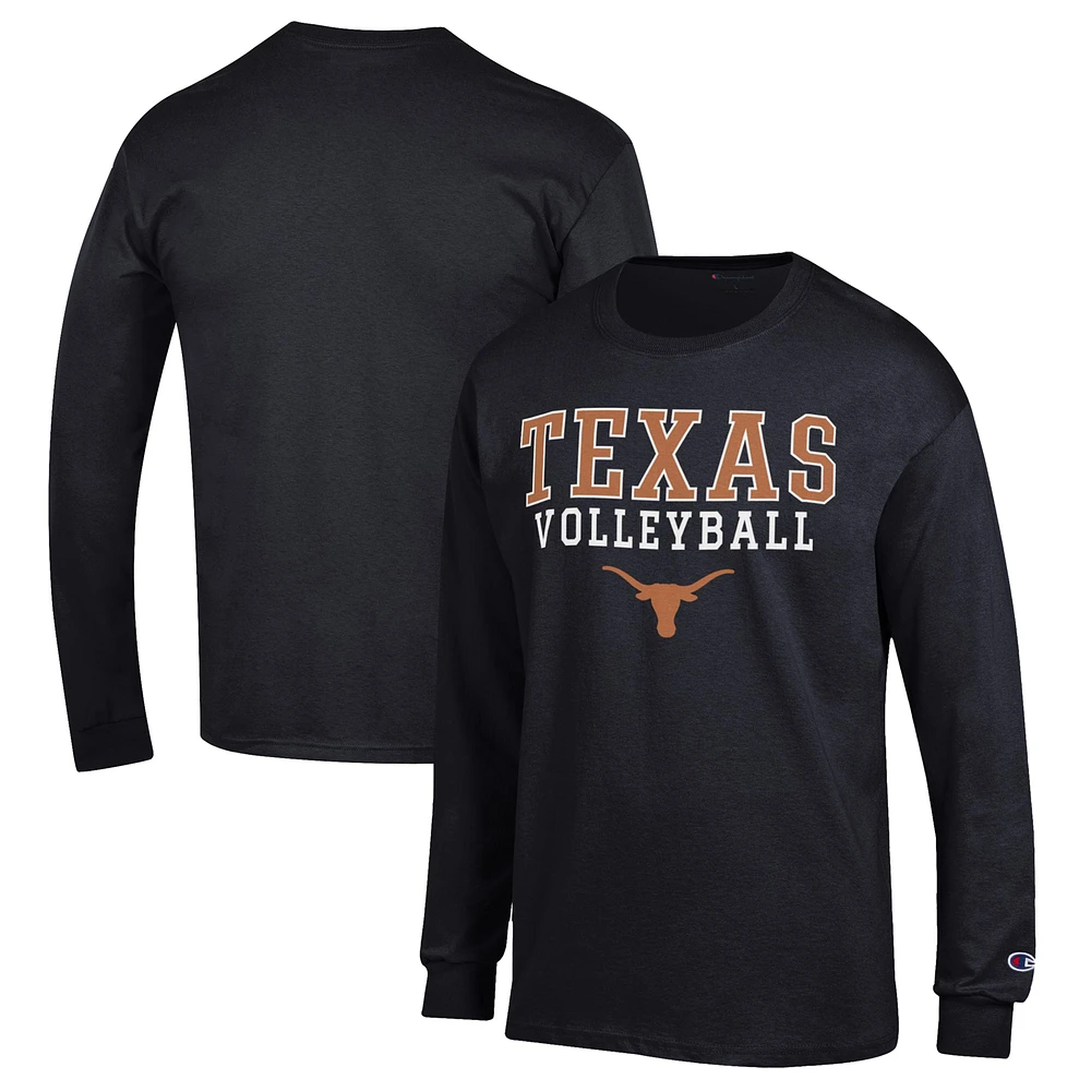 Men's Champion Black Texas Longhorns Stack Logo Volleyball Powerblend Long Sleeve T-Shirt
