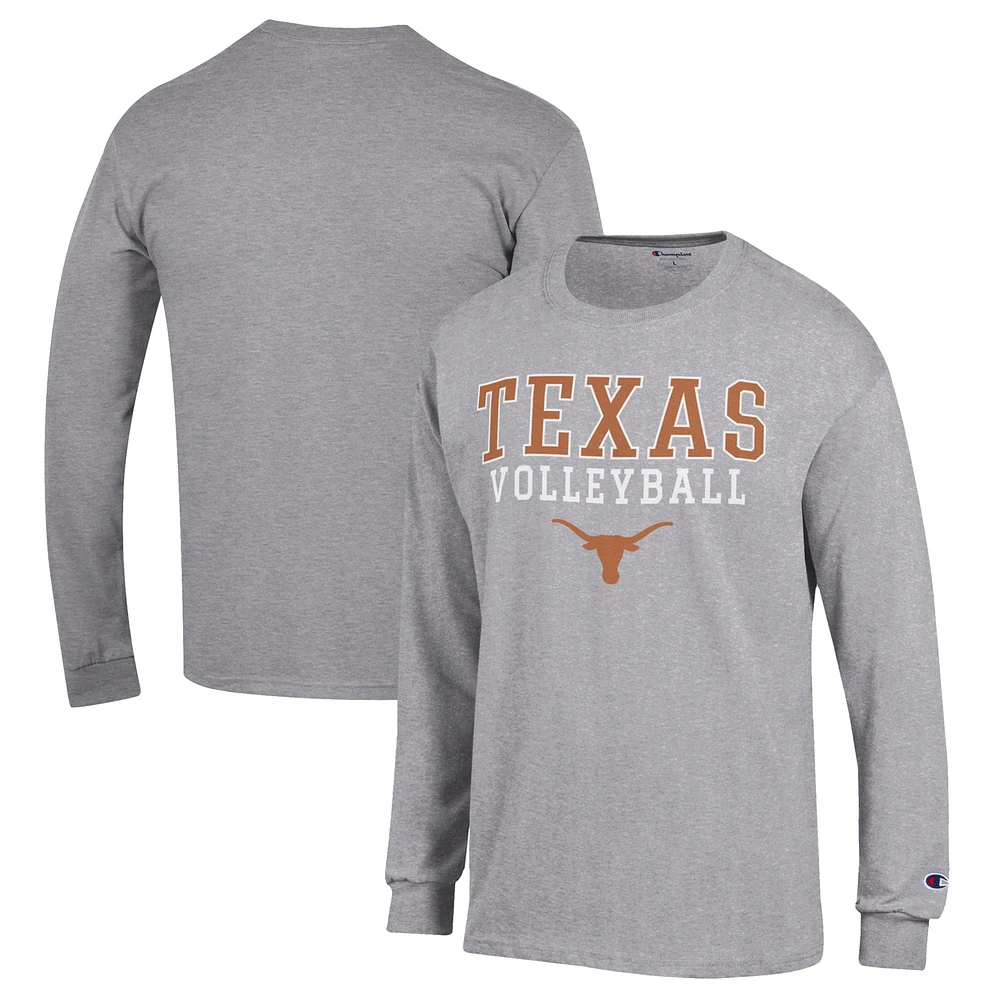 Men's Champion Heather Gray Texas Longhorns Stack Logo Volleyball Powerblend Long Sleeve T-Shirt