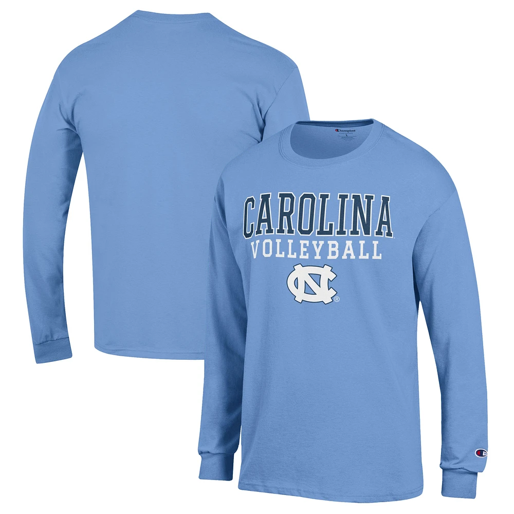 Men's Champion Carolina Blue North Tar Heels Stack Logo Volleyball Powerblend Long Sleeve T-Shirt
