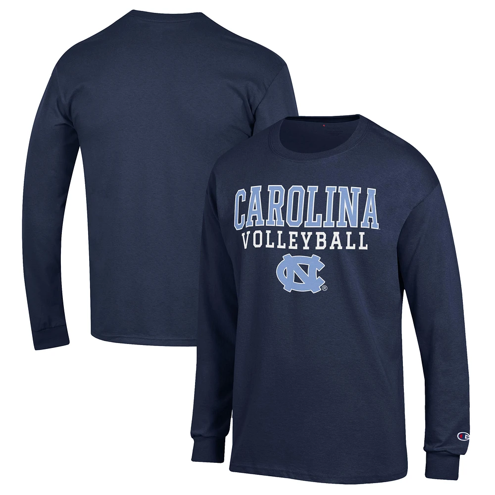 Men's Champion Navy North Carolina Tar Heels Stack Logo Volleyball Powerblend Long Sleeve T-Shirt