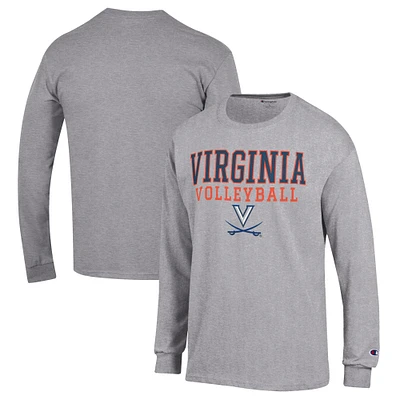 Men's Champion Heather Gray Virginia Cavaliers Stack Logo Volleyball Powerblend Long Sleeve T-Shirt