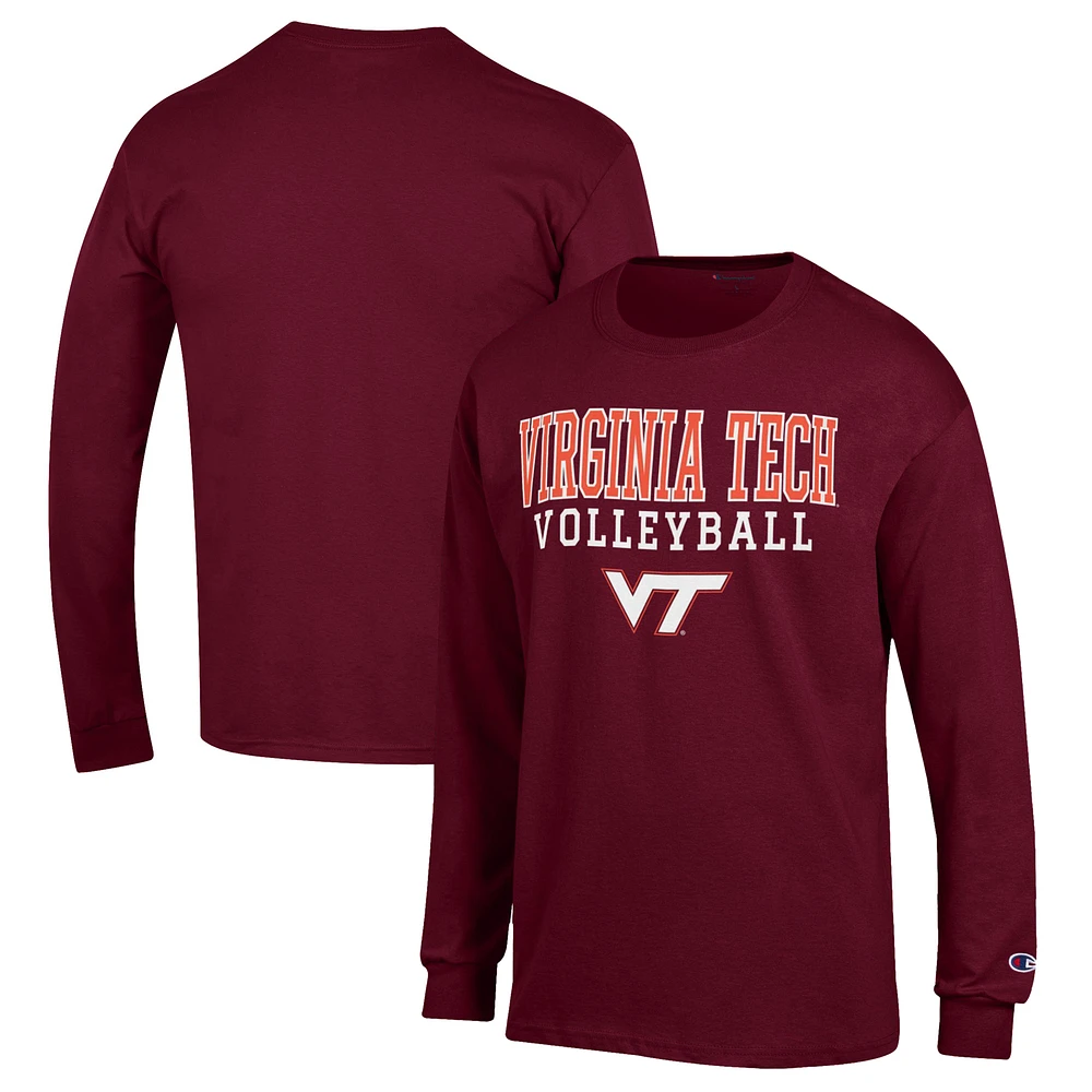 Men's Champion Maroon Virginia Tech Hokies Stack Logo Volleyball Powerblend Long Sleeve T-Shirt