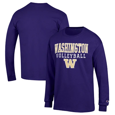Men's Champion Purple Washington Huskies Stack Logo Volleyball Powerblend Long Sleeve T-Shirt