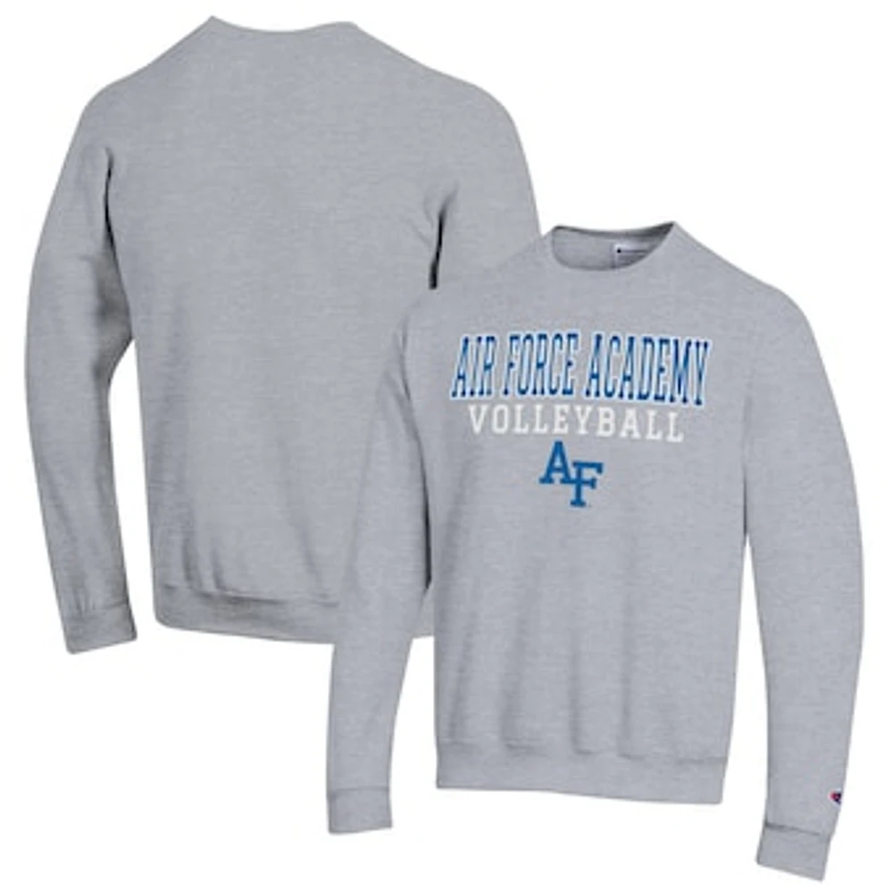 Men's Champion Heather Gray Air Force Falcons Stack Logo Volleyball Powerblend Pullover Sweatshirt