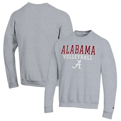 Men's Champion Heather Gray Alabama Crimson Tide Stack Logo Volleyball Powerblend Pullover Sweatshirt