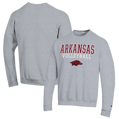 Men's Champion Heather Gray Arkansas Razorbacks Stack Logo Volleyball Powerblend Pullover Sweatshirt
