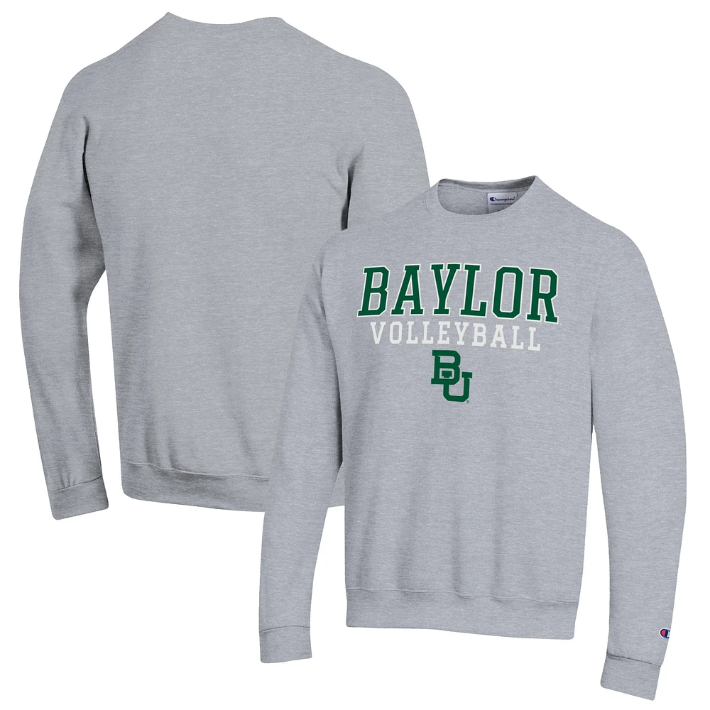 Men's Champion Heather Gray Baylor Bears Stack Logo Volleyball Powerblend Pullover Sweatshirt