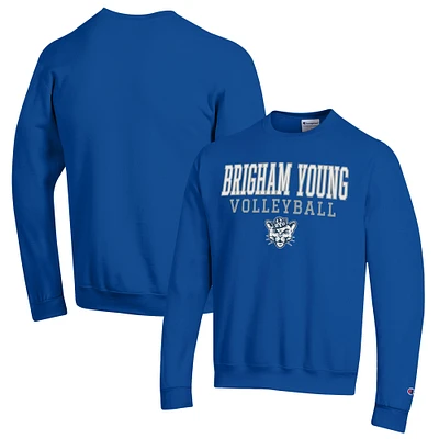 Men's Champion Royal BYU Cougars Stack Logo Volleyball Powerblend Pullover Sweatshirt