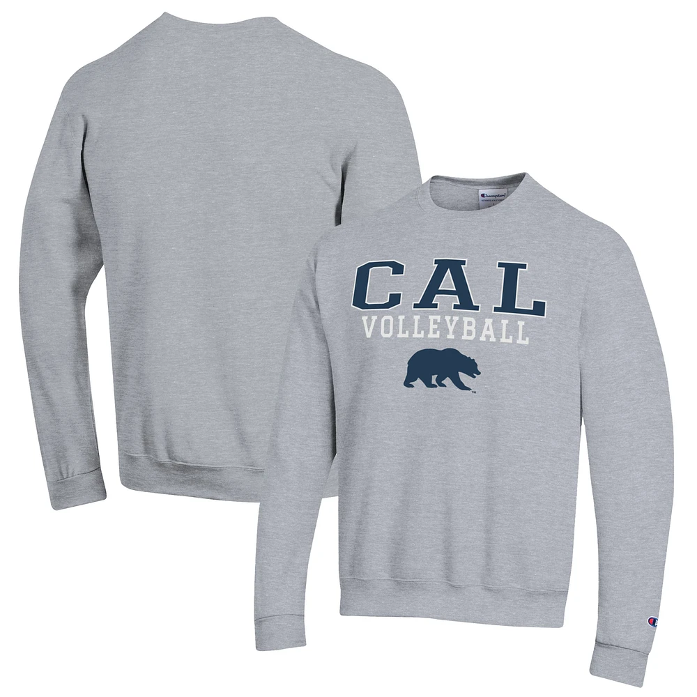 Men's Champion Heather Gray Cal Bears Stack Logo Volleyball Powerblend Pullover Sweatshirt