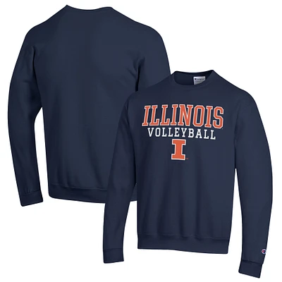 Men's Champion Navy Illinois Fighting Illini Stack Logo Volleyball Powerblend Pullover Sweatshirt